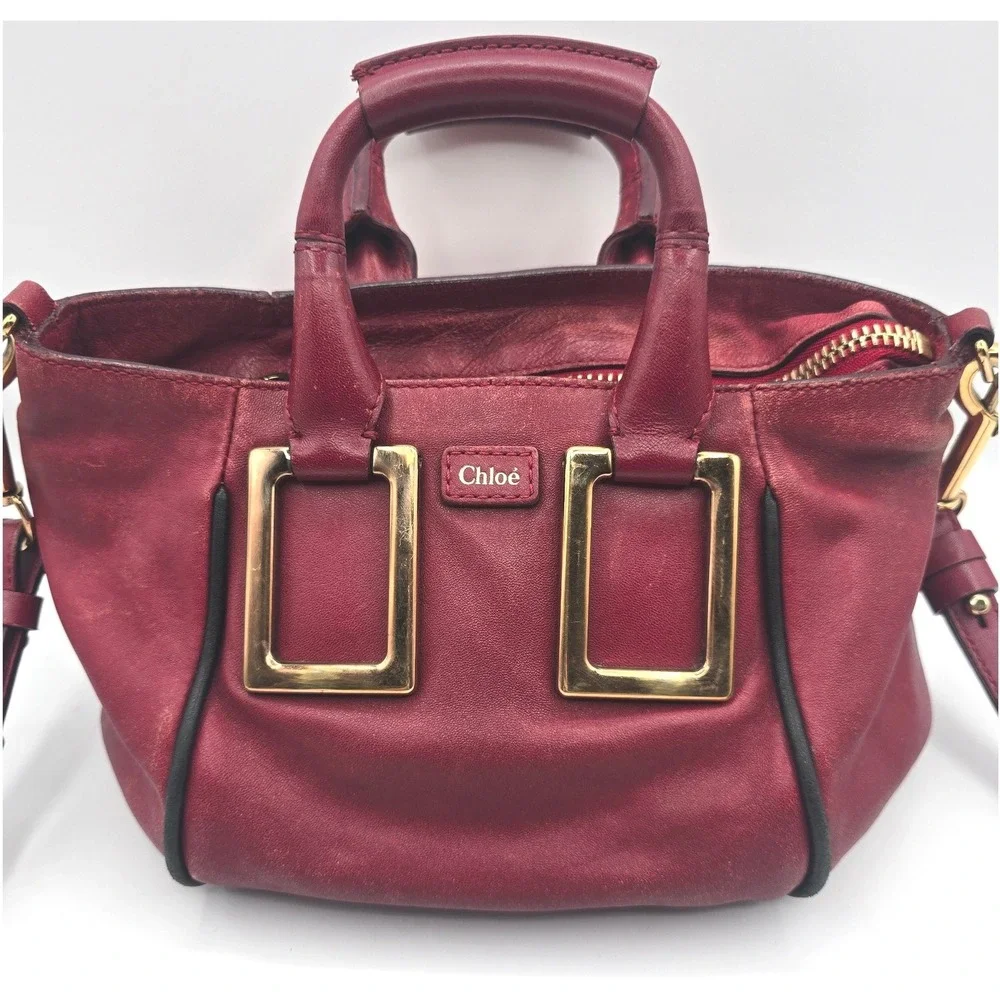 Authentic Chloe Ethel Small Red Leather Satchel Shoulder Crossbody Bag Handbag